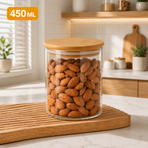 Frasco de Vidrio Hermético con Tapa de Bambú 450