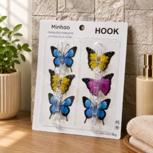 Set de 6 Ganchos Adhesivos Transparentes con Diseño de Mariposa – Soporta hasta 5 kg