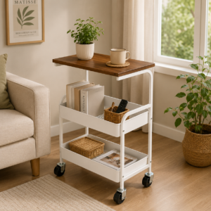 Carrito Organizador Multiusos de 2 Niveles con Mesa Superior y Ruedas