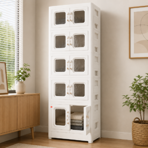 Ropero Organizador Plegable de 5 Niveles con Puertas Transparentes