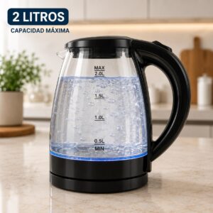 Hervidor Jarra de Vidrio de 2 Litros Negro